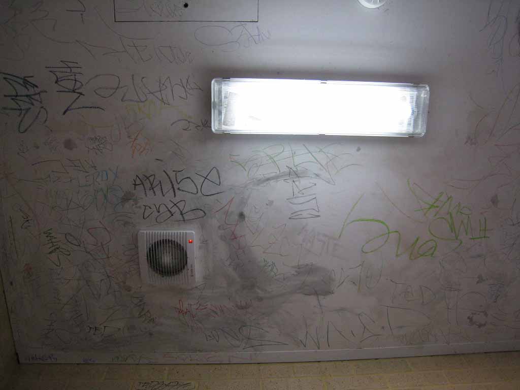 Image of grafitti on a ceiling at Rangeview Remand Centre