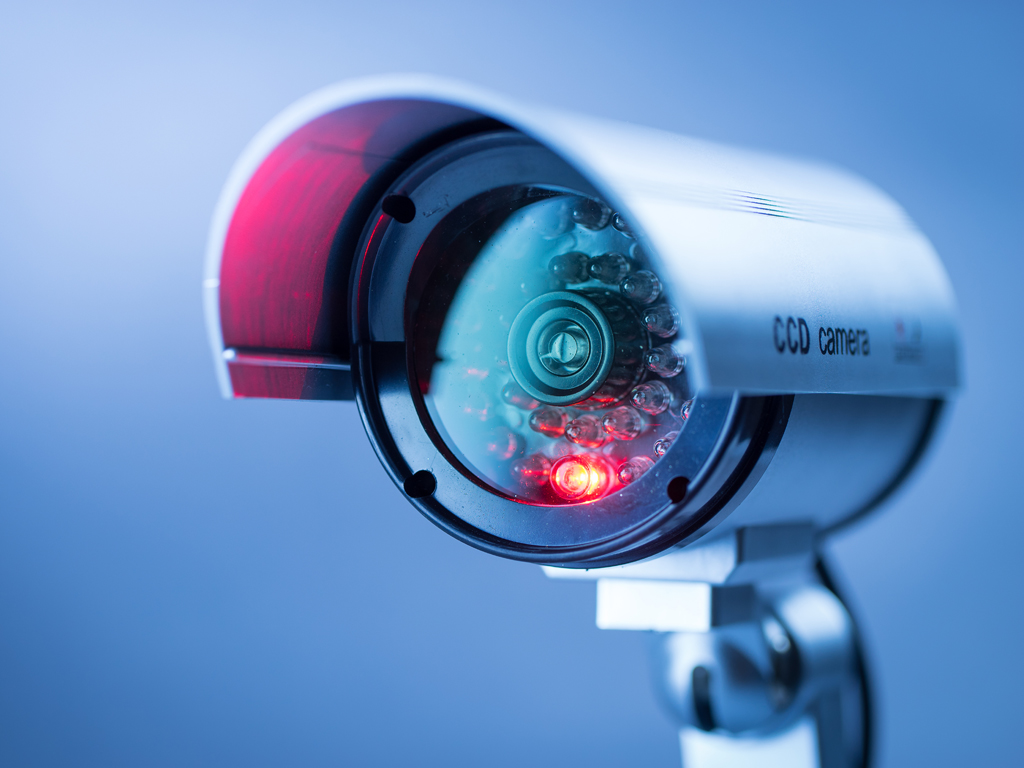 CCTV security camera with red operating light